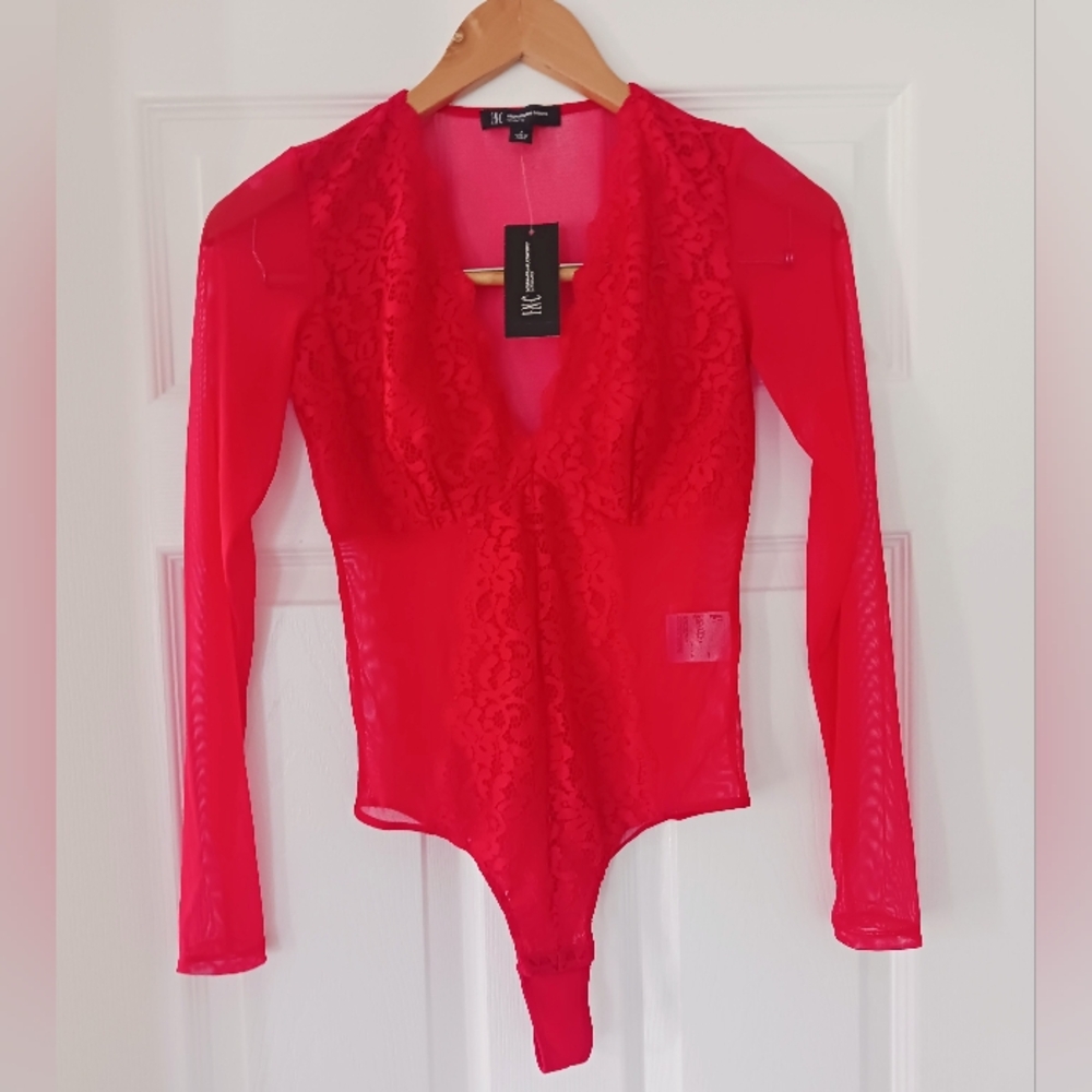 INC red lace bodysuit, NWT, size S